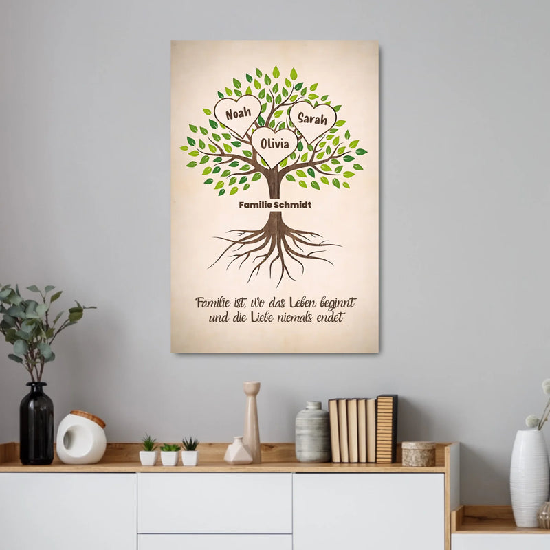 Personalisiertes Poster - Familienbaum mit Herzen