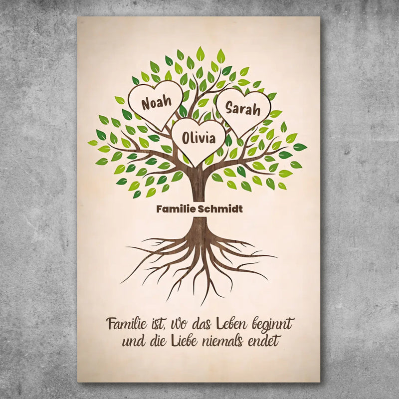 Personalisiertes Poster - Familienbaum mit Herzen