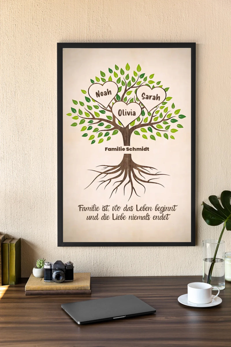 Personalisiertes Poster - Familienbaum mit Herzen