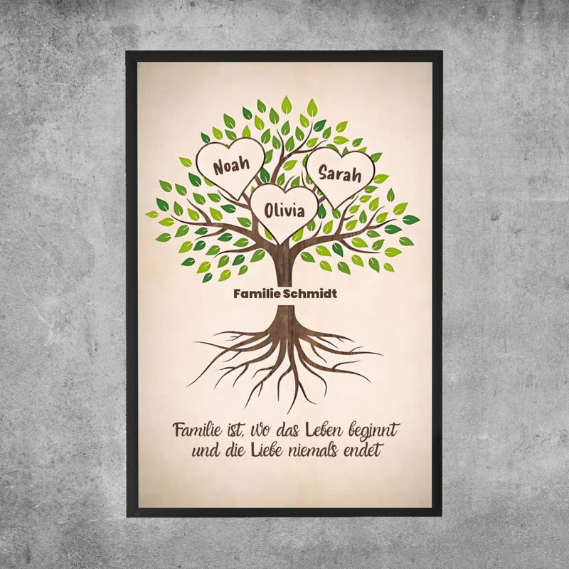 Personalisiertes Poster - Familienbaum mit Herzen