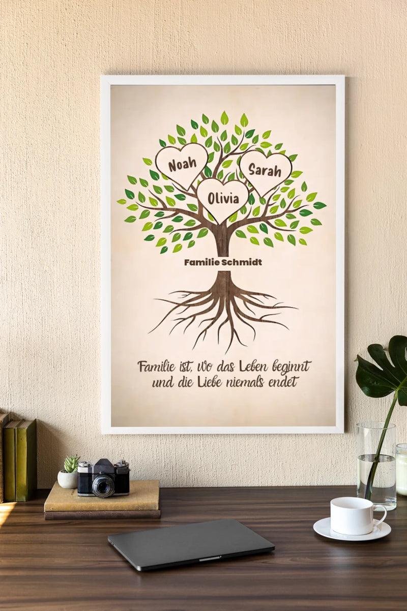 Personalisiertes Poster - Familienbaum mit Herzen
