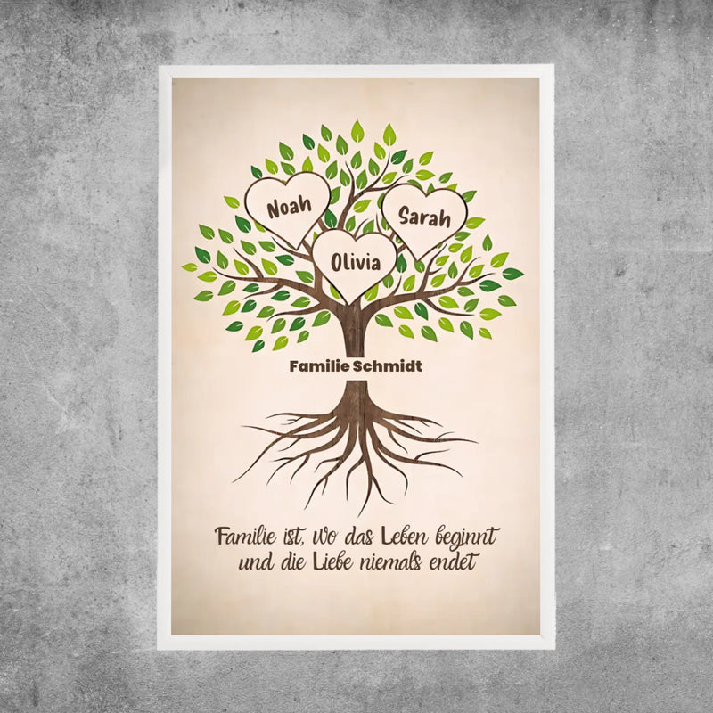 Personalisiertes Poster - Familienbaum mit Herzen